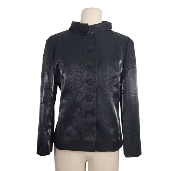Authentic Fendi Black Metallic Silk Blazer Jacket Sz 44 US 8 Button Front Sleek - Picture 1 of 11